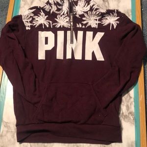 VS Pink: Maroon w/ Palm Tree detail Quarter Zip-Up